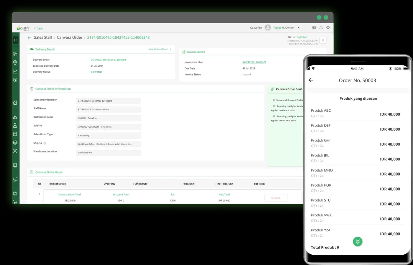 Stok per canvasser di portal web Distri