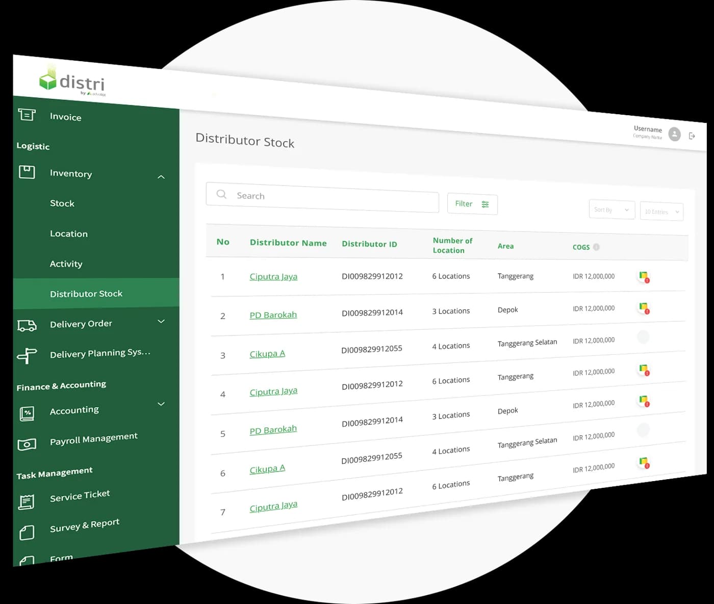 Tampilan Aplikasi Inventori di web dan aplikasi Distri